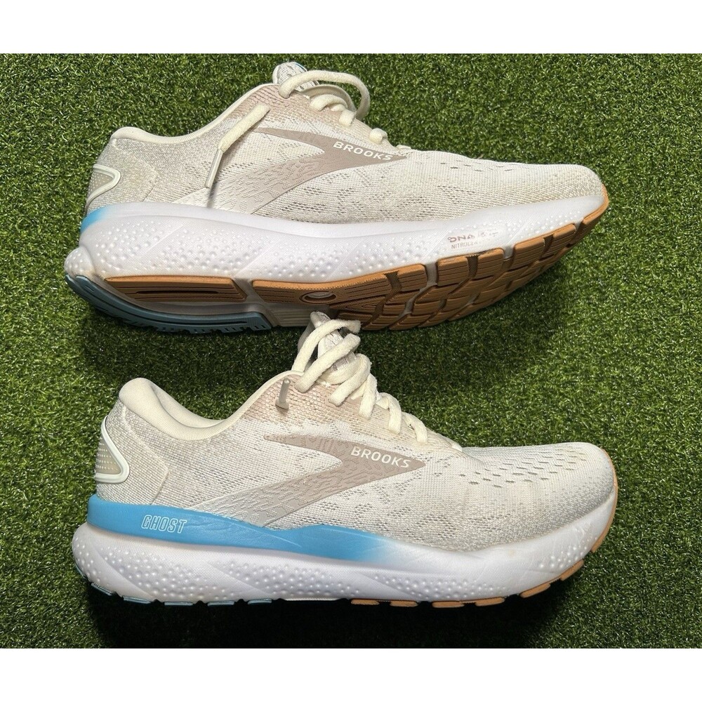 Brooks Ghost 16 Women’s Coconut Blue Gray Size 9.5 Running Shoes 120407 1B 181
